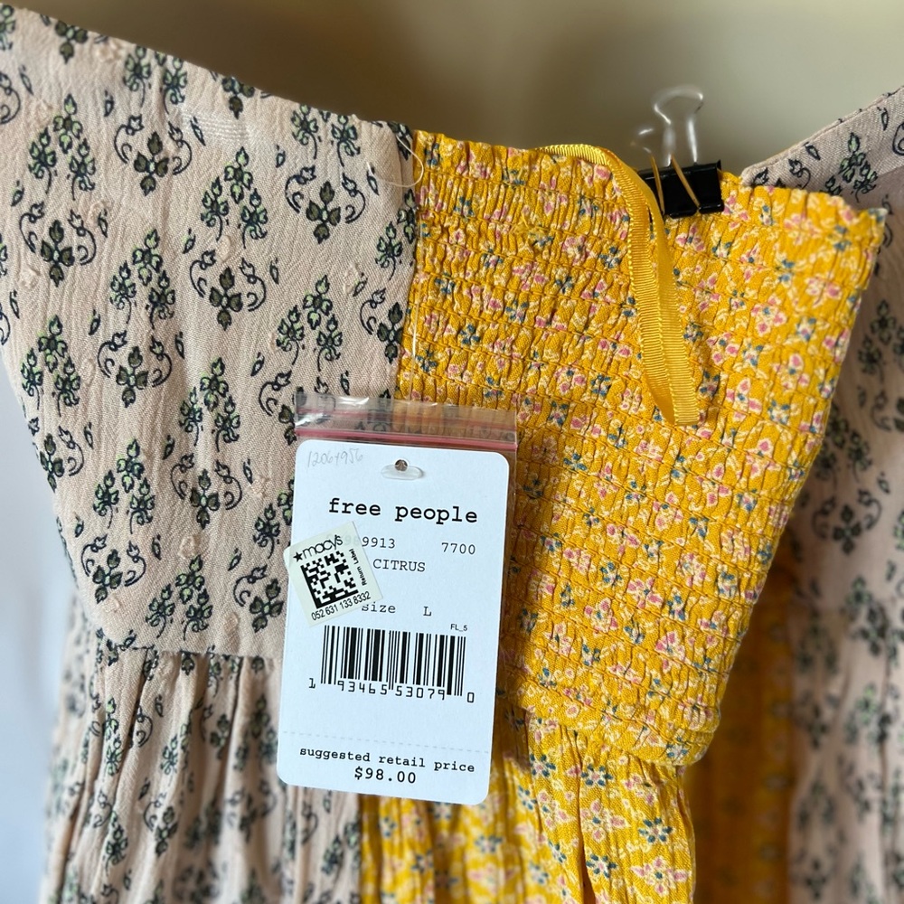 NWT Free People Strapless Ruched Cocktail Dress in Yellow and Green - Picture 6 of 12